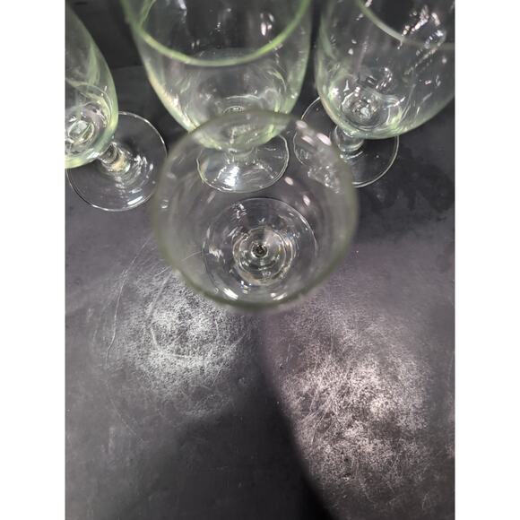 Footed Vintage Glass Juice Set, Floral Etched Blown Glass, UV Reactive, Set of 4 - Picture 6 of 10